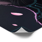 Cyber Cat Blossom Blick | Noir Futuristic Feline Poster (Ecke)