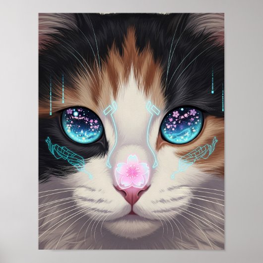 Cyber Cat Dreamscape | Futuristische Kunst Poster (Vorne)