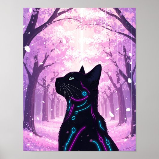 Cyber-Cat | Pink Cherry Blossom Forest Poster (Vorne)