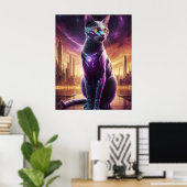 Cyber Cat Poster - Futuristische Sci-Fi Feline Wal (Heimbüro)