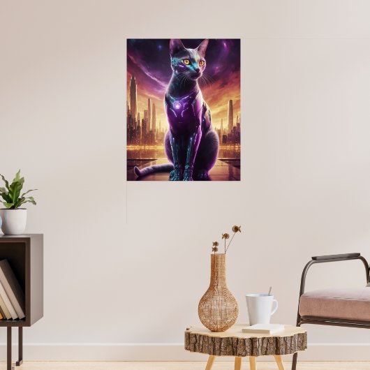 Cyber Cat Poster - Futuristische Sci-Fi Feline Wal (Wohnzimmer 3)