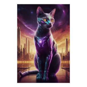 Cyber Cat Poster - Futuristische Sci-Fi Feline Wal