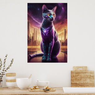 Cyber Cat Poster - Futuristische Sci-Fi Feline Wal