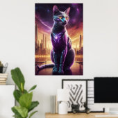 Cyber Cat Poster - Futuristische Sci-Fi Feline Wal (Heimbüro)
