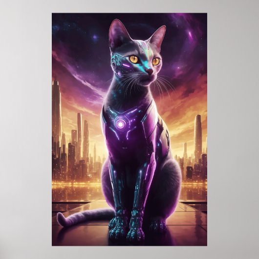Cyber Cat Poster - Futuristische Sci-Fi Feline Wal (Vorne)