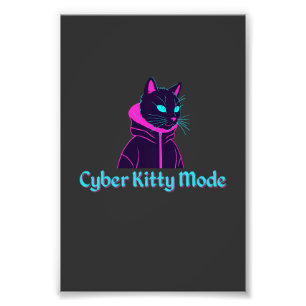 Cyber Cat Vibes - Neon Glitch ästhetisches Design Fotodruck