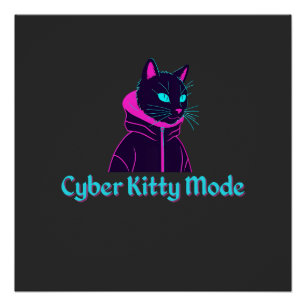 Cyber Cat Vibes - Neon Glitch ästhetisches Design Poster