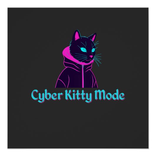Cyber Cat Vibes - Neon Glitch ästhetisches Design Poster (Vorderseite)