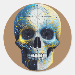 Cyber-Circuit-Schädel Runder Aufkleber