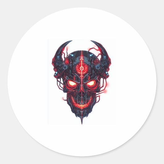 Cyber Demon Skull Lord Runder Aufkleber (Vorderseite)