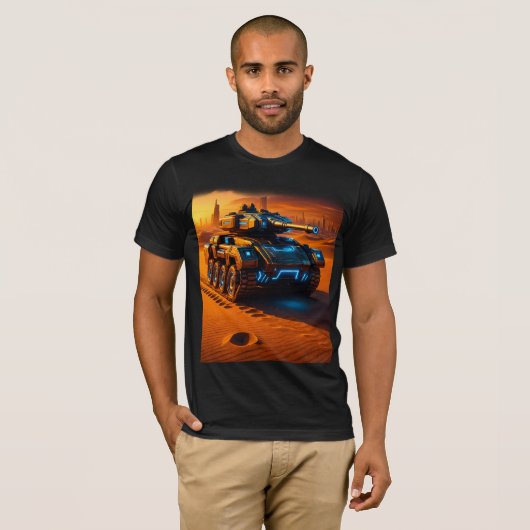 Cyber Desert Tank Tee – Futuristic Armor in Sunset (Vorne ganz)