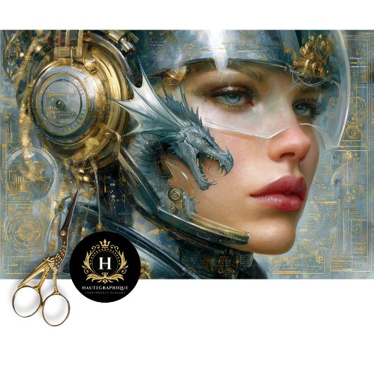 Cyber Dragon Warrior Woman Seidenpapier