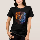 Cyber Elemental Tiger – Fire & Ice Fantasy Art Tri-Blend Shirt (Vorderseite)