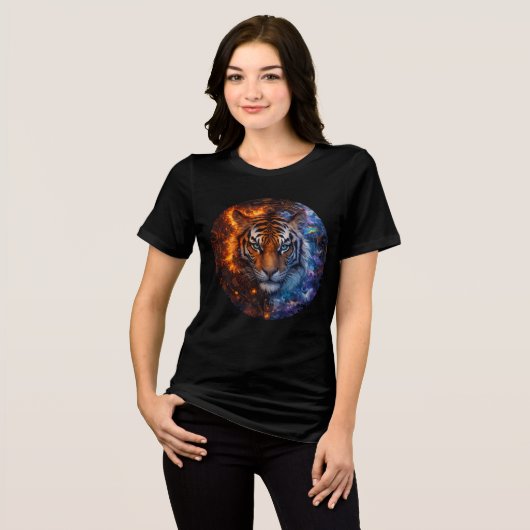 Cyber Elemental Tiger – Fire & Ice Fantasy Art Tri-Blend Shirt (Vorderseite voll)