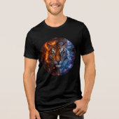 Cyber Elemental Tiger – Fire & Ice Fantasy Art Tri-Blend Shirt (Vorderseite)