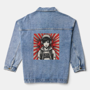 Cyber Emo Girl mit Kopfhörern in fett Pop Art Jeansjacke