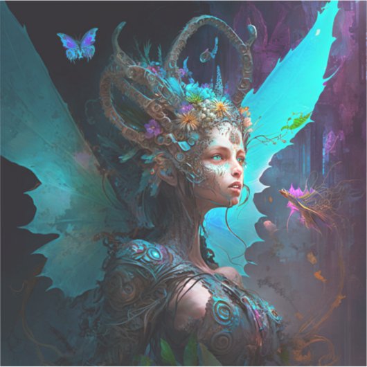 Cyber Fairy Fantasy Art Aufkleber (Vorderseite)