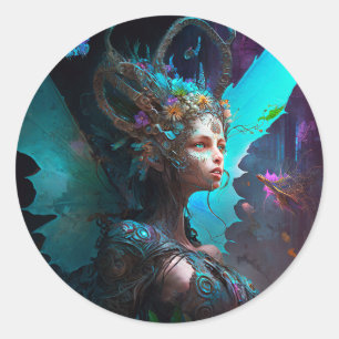 Cyber Fairy Fantasy Art Runder Aufkleber