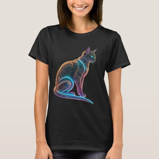 Cyber Feline: Neon Guardian T-Shirt (Vorderseite)