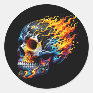 Cyber Flame Skull Runder Aufkleber