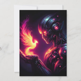 Cyber Futuristischer Robot Phoenix Feuergeist Feiertagskarte