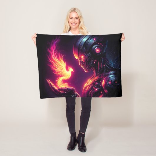 Cyber Futuristischer Robot Phoenix Feuergeist Fleecedecke (Beispiel)