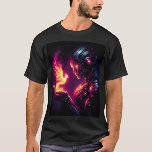 Cyber Futuristischer Robot Phoenix Feuergeist T-Shirt (Vorderseite)