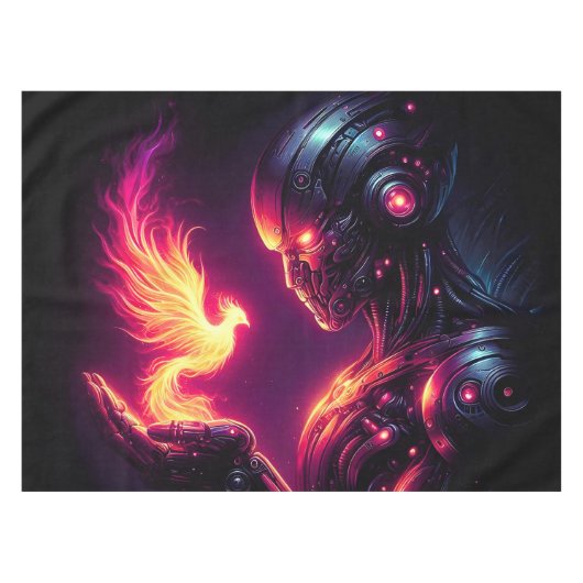 Cyber Futuristischer Robot Phoenix Feuergeist Tischdecke (Vorderseite (Horizontal))