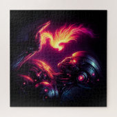 Cyber futuristischer Roboter Phoenix Feuergeist Puzzle (Horizontal)