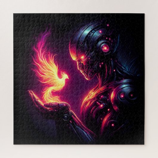 Cyber futuristischer Roboter Phoenix Feuergeist Puzzle (Vertikal)