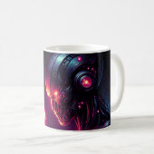 Cyber futuristischer Roboter-Phönix-Feuergeist Kaffeetasse (VorderseiteRechts)