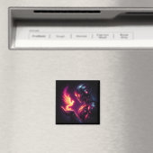 Cyber futuristischer Roboter-Phönix-Feuergeist Magnet (In Situ (Geschirrspüler))