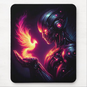 Cyber Futuristischer Roboter Phönix Feuergeist Mousepad