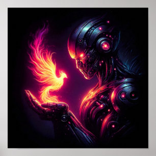 Cyber futuristischer Roboter-Phönix-Feuergeist Poster