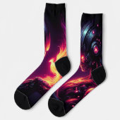 Cyber futuristischer Roboter-Phönix-Feuergeist Socken (Linkes Detail)