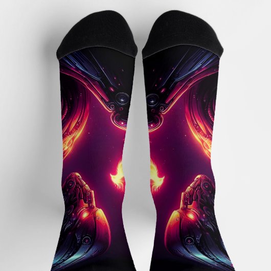 Cyber futuristischer Roboter-Phönix-Feuergeist Socken (Oben)