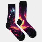 Cyber futuristischer Roboter-Phönix-Feuergeist Socken (Rechts)