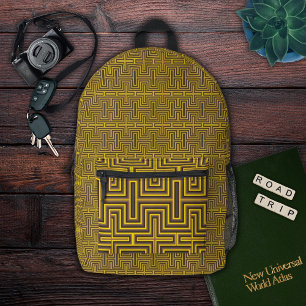 Cyber-Gelb geometrisches Labyrinth-Schaltkreismust Bedruckter Rucksack