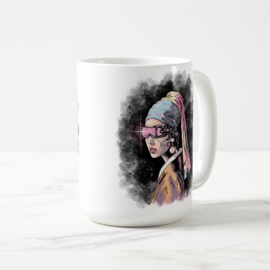 Cyber-Girl mit Perlenohrring Kaffeetasse (VorderseiteRechts)