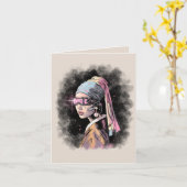 Cyber-Girl mit Perlenohrring Karte (Gelbe Blume)