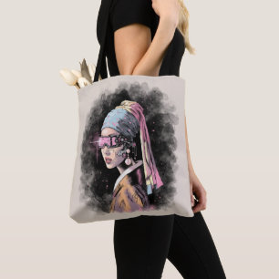 Cyber-Girl mit Perlenohrring Tasche