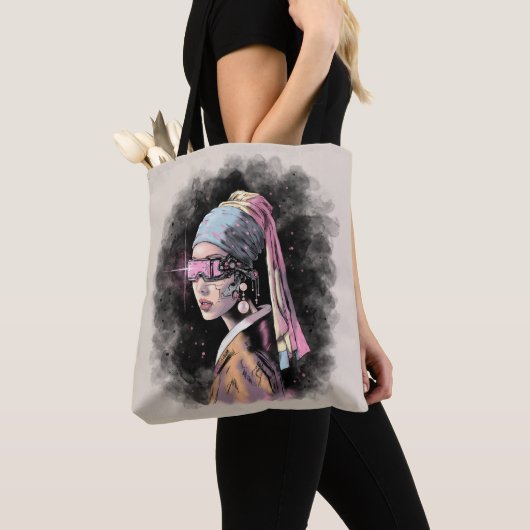 Cyber-Girl mit Perlenohrring Tasche (Von Nahem)
