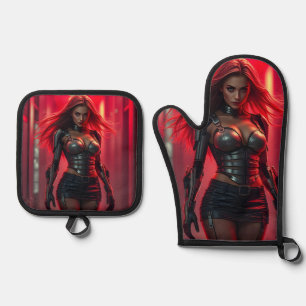 Cyber-Girl Ofenhandschuh & Topflappen-Set