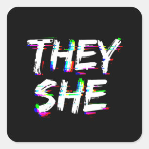 Cyber Glitch sie Pronouns Quadratischer Aufkleber