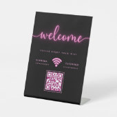Cyber Glows Neon Pink Willkommen WIFI QR Code Sockelschild (Vorderseite)