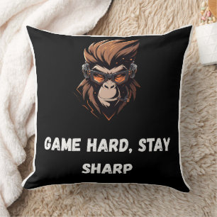 Cyber Gorilla Gamer Schwarz Orange Kunst Kissen