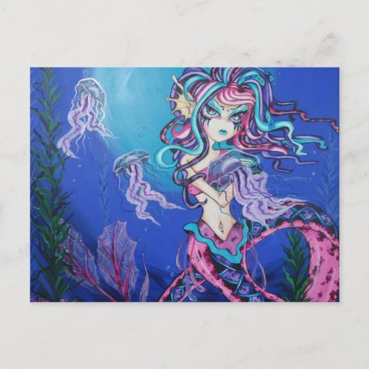 Cyber Goth Mermaid Jelly Fish Fantasy Postcard Postkarte (Vorderseite)