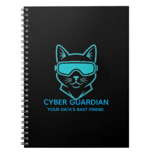 Cyber Guardian Neon Cat - Professionelle Technik & Notizblock