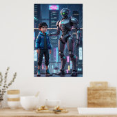 Cyber Guardian | Sci-Fi Robot & Kid Art Poster (Küche)
