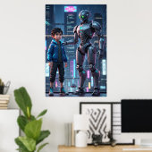Cyber Guardian | Sci-Fi Robot & Kid Art Poster (Heimbüro)